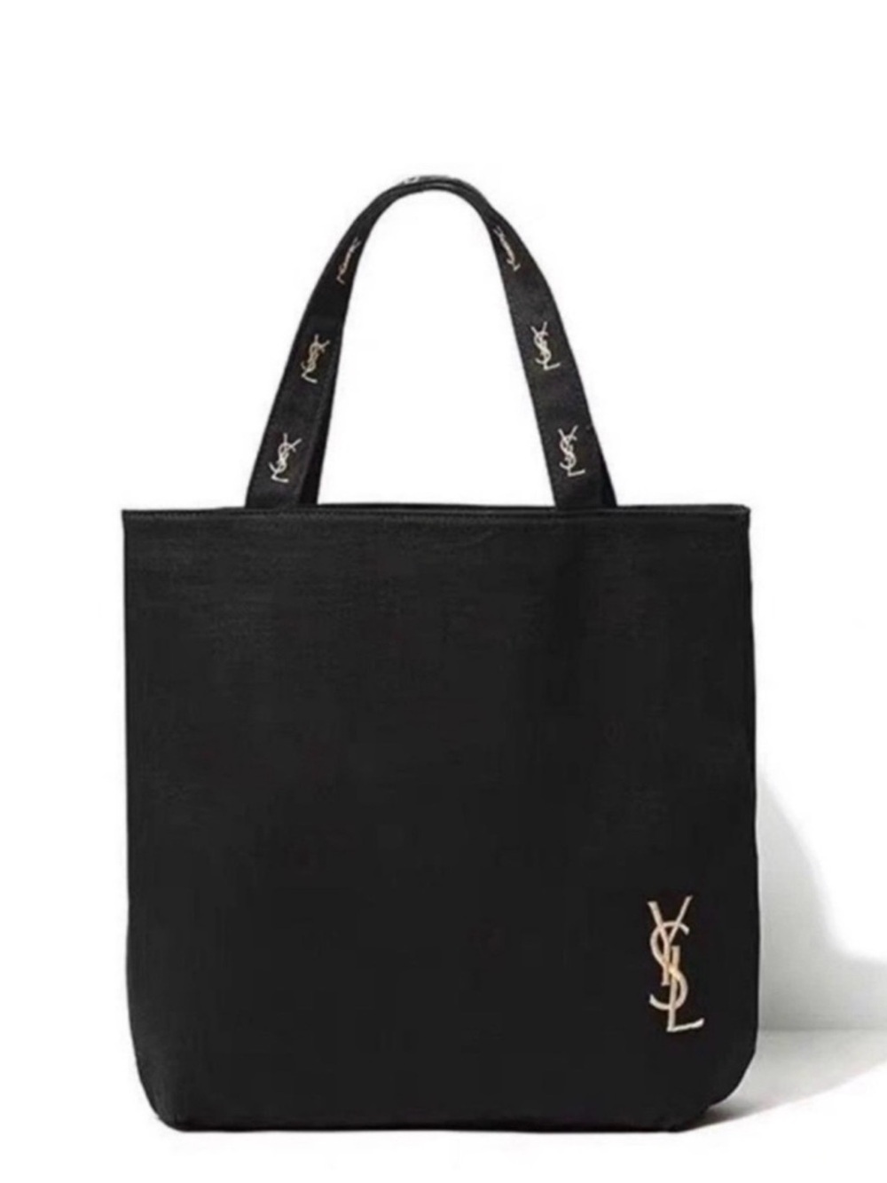 NEW YSL Yves Saint Laurent Tote Bag Black Gold Embroidery Logo - Picture 4 of 16